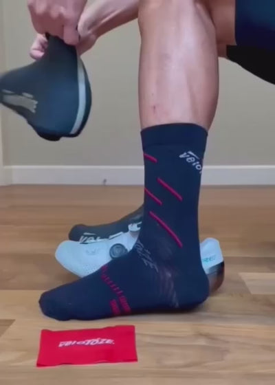 veloToze neoprene shoe covers installation with cuffs